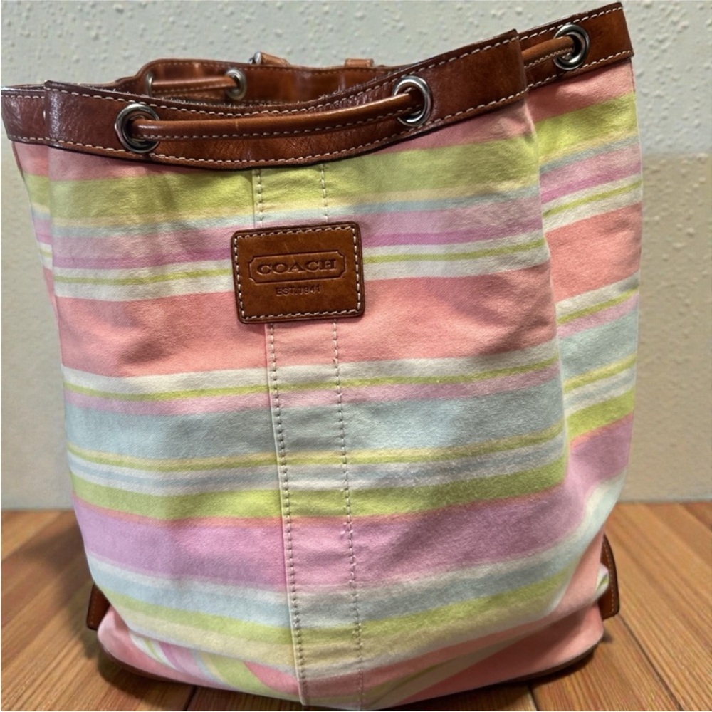 Coach Hampton Watercolor Stripe Canvas Backpack - Picture 3 of 12